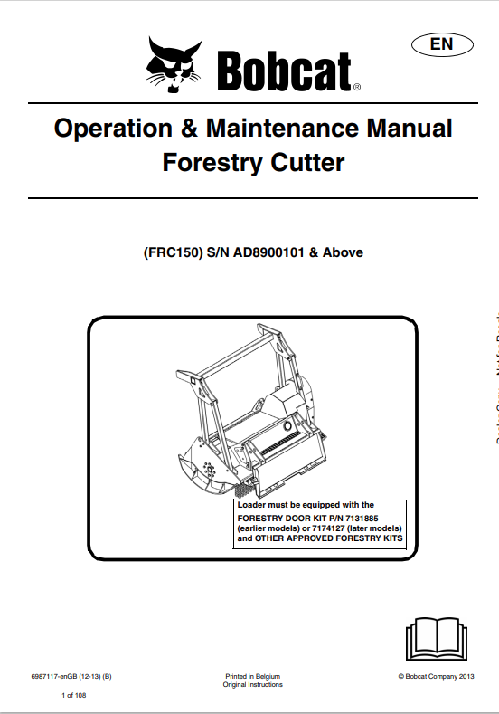 BOBCAT FRC150 FORESTRY CUTTER OPERATION AND MAINTENANCE MANUAL 6987117 PDF
