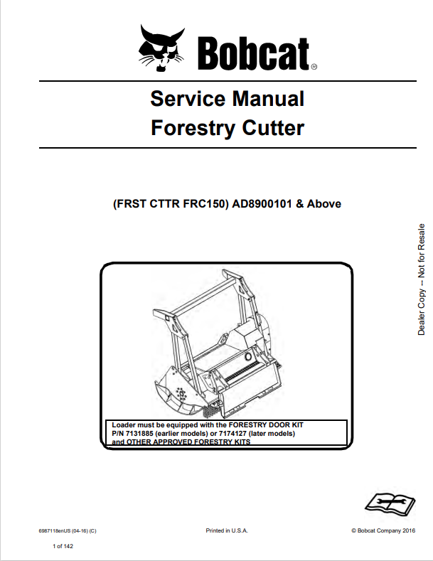 BOBCAT FRST CTTR FRC150 FORESTRY CUTTER SERVICE MANUAL 6987118 PDF