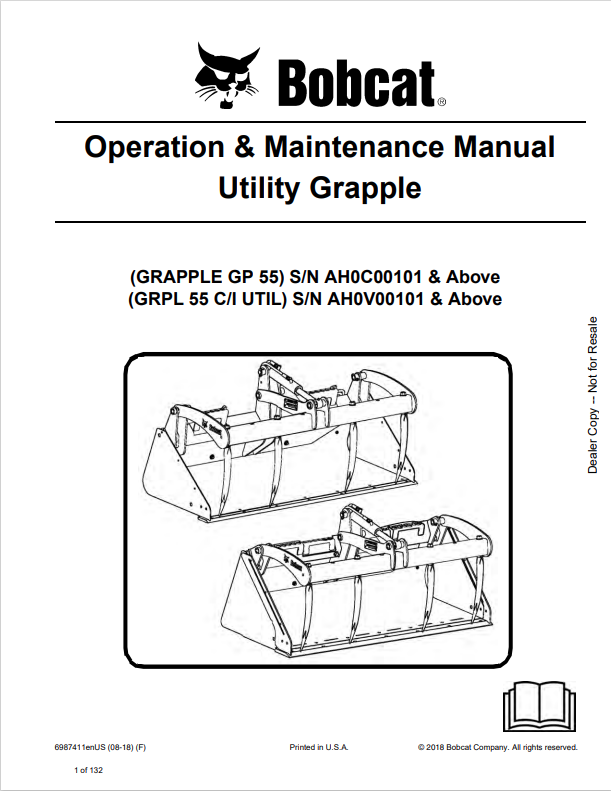 BOBCAT GP 55, GRPL 55 C/I UTIL UTILITY GRAPPLE OPERATION AND MAINTENANCE MANUAL 6987411 PDF