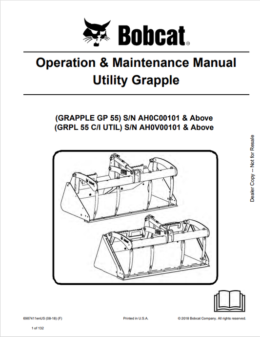 BOBCAT GP 55, GRPL 55 C/I UTIL UTILITY GRAPPLE OPERATION AND MAINTENANCE MANUAL 6987411 PDF