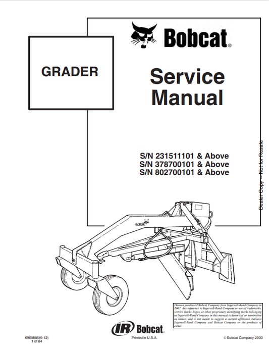 BOBCAT GRADER SERVICE MANUAL 6900885 PDF