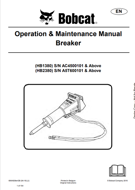 BOBCAT HB1380, HB2380 BREAKER OPERATION AND MAINTENANCE MANUAL 6904928 PDF