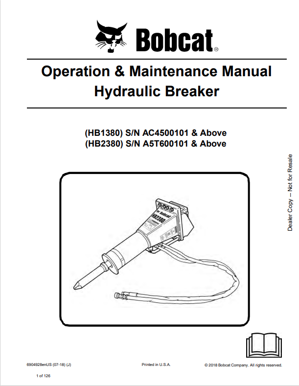 BOBCAT HB1380, HB2380 HYDRAULIC BREAKER OPERATION AND MAINTENANCE MANUAL 6904928 PDF