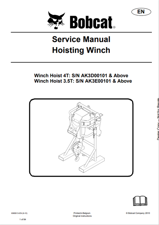 BOBCAT HOISTING WINCH SERVICE MANUAL 6989513 PDF
