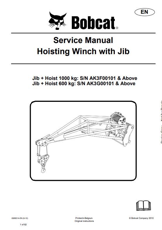 BOBCAT HOISTING WINCH WITH JIB SERVICE MANUAL 6989514 PDF
