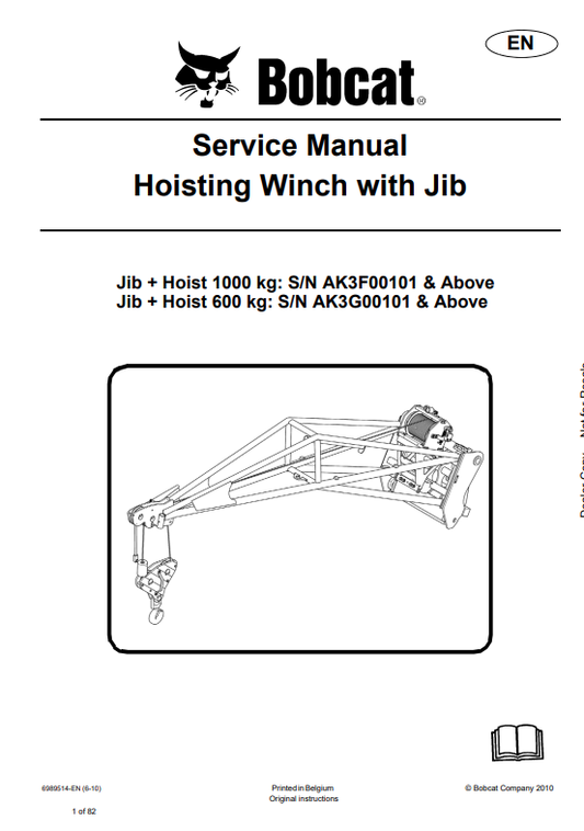 BOBCAT HOISTING WINCH WITH JIB SERVICE MANUAL 6989514 PDF