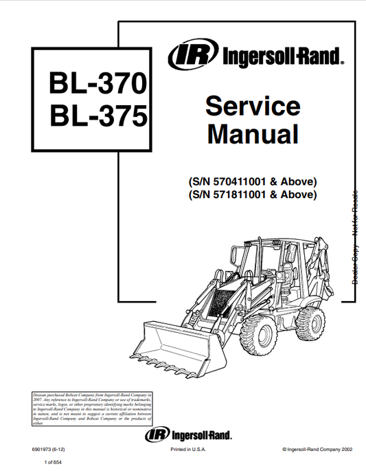 BOBCAT INGERSOLL RAND BL-370, BL-375 BACKHOE LOADER SERVICE MANUAL 6901973 PDF