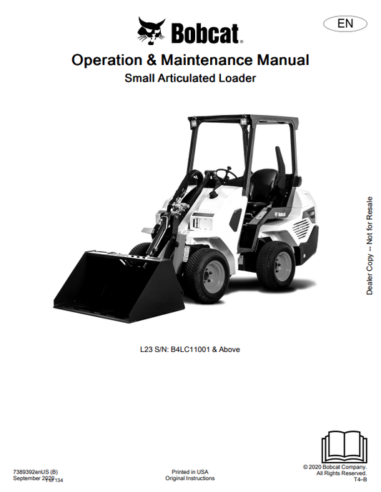 BOBCAT L23 SMALL ARTICULATED LOADER OPERATION AND MAINTENANCE MANUAL 7389392 PDF