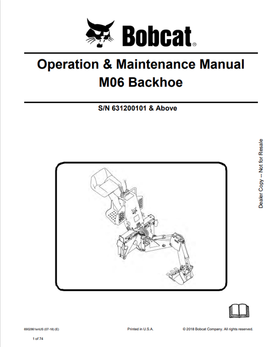 BOBCAT M06 BACKHOE OPERATION AND MAINTENANCE MANUAL 6902861 PDF