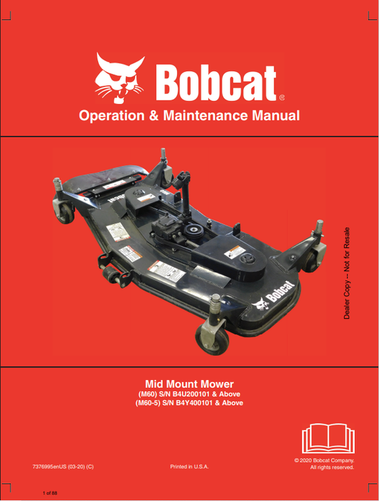 BOBCAT M60, M60-5 MID-MOUNT MOWER OPERATION AND MAINTENANCE MANUAL 7376995 PDF