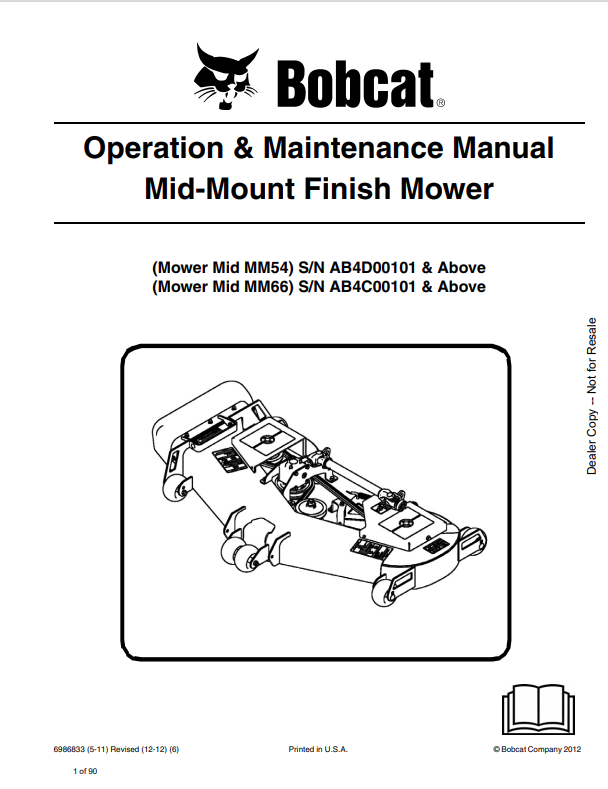 BOBCAT MM54, MM66 THREE-POINT FINISH MOWER OPERATION AND MAINTENANCE MANUAL 6986833 PDF