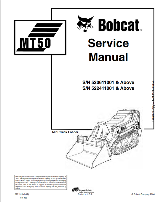 BOBCAT MT50 MINI TRACK LOADER OPERATION AND MAINTENANCE MANUAL 6901510 PDF