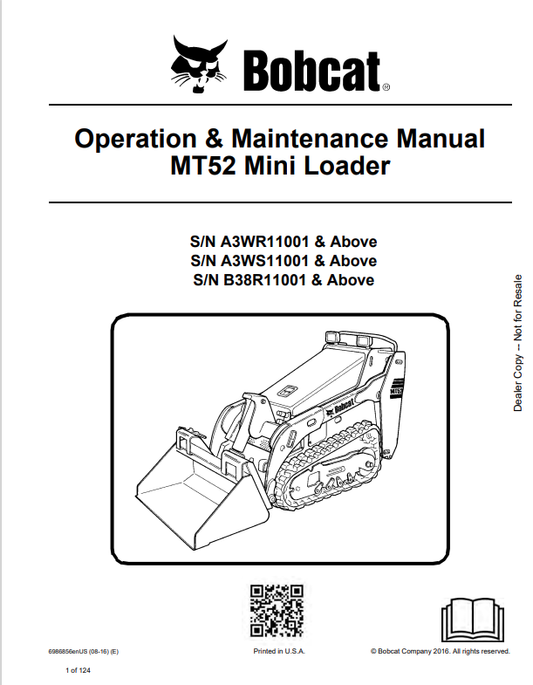 BOBCAT MT52 MINI LOADER OPERATION AND MAINTENANCE MANUAL 6986856 PDF