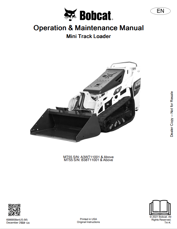 BOBCAT MT55 MINI TRACK LOADER OPERATION AND MAINTENANCE MANUAL 6986858 PDF