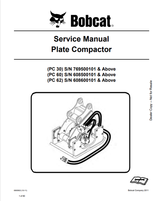 BOBCAT PC 30, PC 60, PC 62 PLATE COMPACTOR SERVICE MANUAL 6900902 PDF