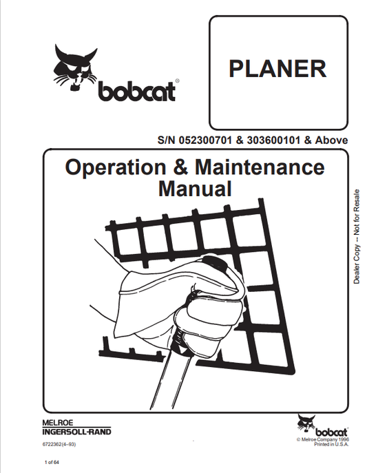 BOBCAT PLANER OPERATION AND MAINTENANCE MANUAL 6722362 PDF