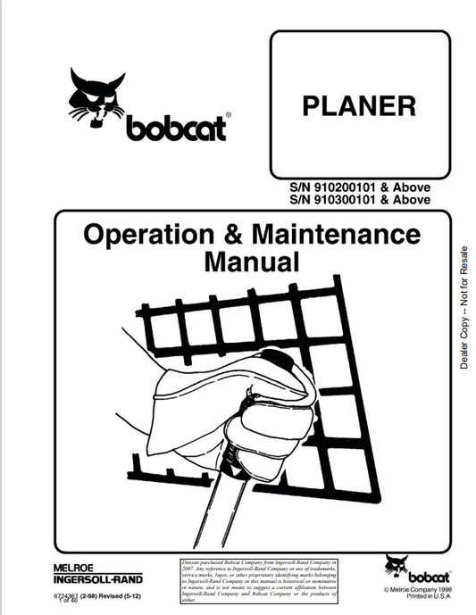 BOBCAT PLANER OPERATION AND MAINTENANCE MANUAL 6724361 PDF