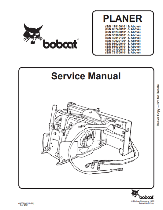 BOBCAT PLANER SERVICE MANUAL 6900886 PDF