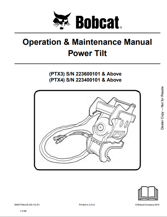 BOBCAT PTX3, PTX4 POWER TILT OPERATION AND MAINTENANCE MANUAL 6900779 PDF