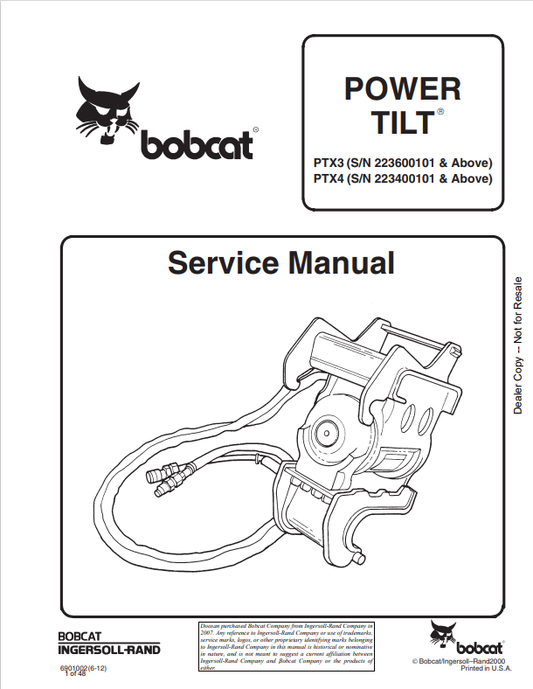BOBCAT PTX3, PTX4 POWER TILT SERVICE MANUAL 6901002 PDF