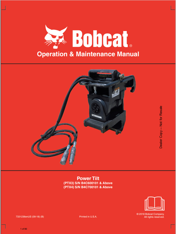 BOBCAT PTX3, PTX4 POWER TILT SERVICE MANUAL 7331236 PDF