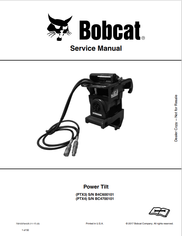 BOBCAT PTX3, PTX4 POWER TILT SERVICE MANUAL 7331237 PDF