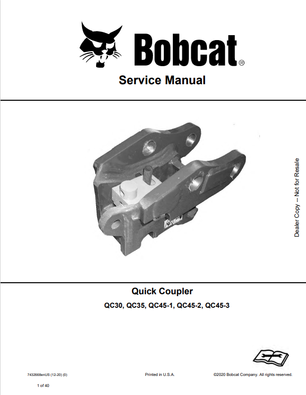 BOBCAT QC30, QC35, QC45-1, QC45-2, QC45-3 QUICK COUPLER SERVICE MANUAL 7432668 PDF