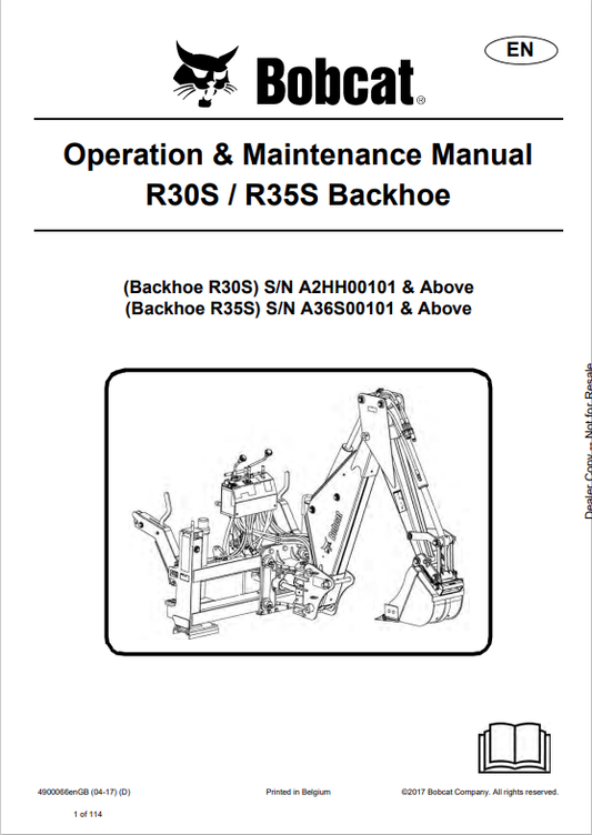 BOBCAT R30S, R35S BACKHOE OPERATION AND MAINTENANCE MANUAL 4900066 PDF