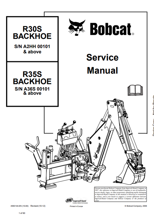 BOBCAT R30S, R35S BACKHOE SERVICE MANUAL 4950144 PDF