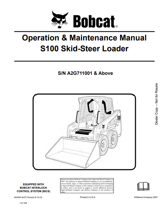 BOBCAT S100 SKID STEER LOADER OPERATION AND MAINTENANCE MANUAL 6904925 PDF