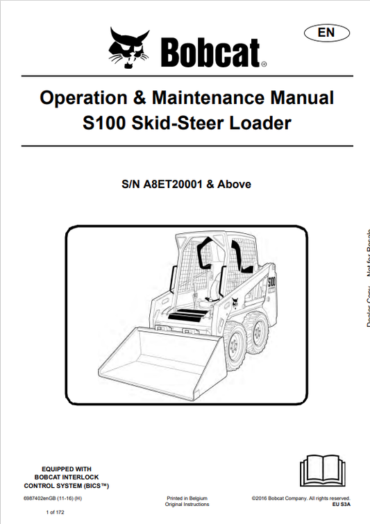 BOBCAT S100 SKID STEER LOADER OPERATION AND MAINTENANCE MANUAL 6987402 PDF