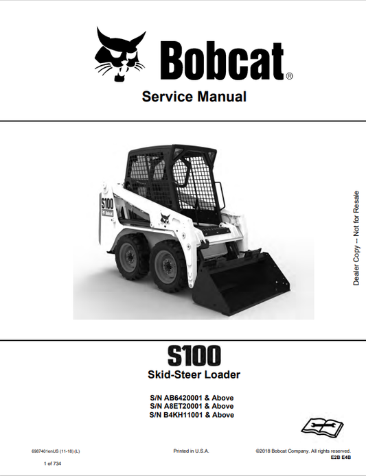 BOBCAT S100 SKID STEER LOADER SERVICE MANUAL 6987401 PDF