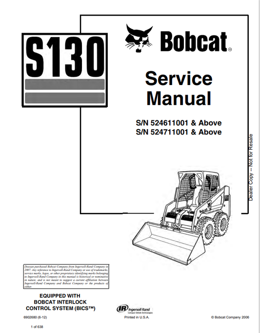 BOBCAT S130 SERVICE MANUAL 6902680 PDF