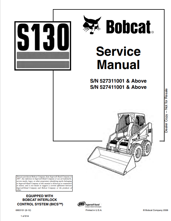 BOBCAT S130 SERVICE MANUAL 6903151 PDF