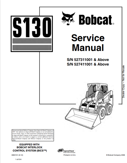 BOBCAT S130 SERVICE MANUAL 6903151 PDF