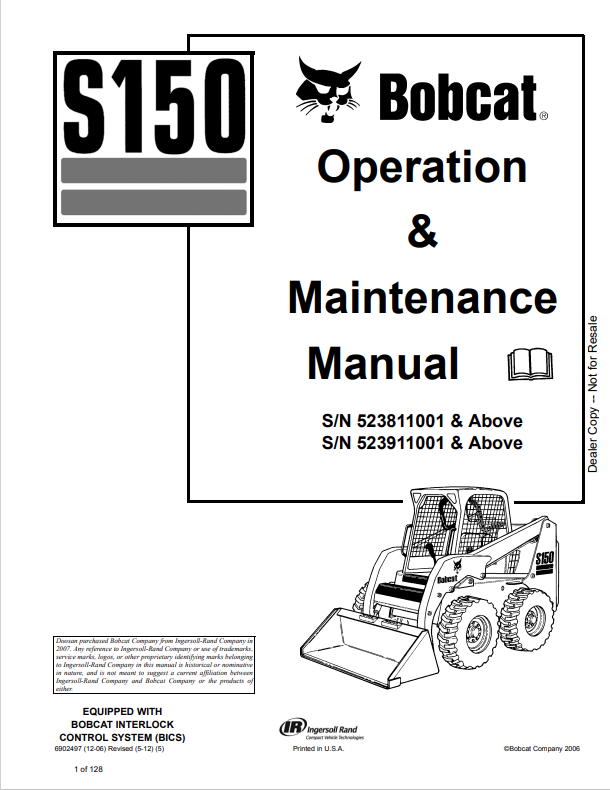 BOBCAT S150 OPERATION AND MAINTENANCE MANUAL 6902497 PDF
