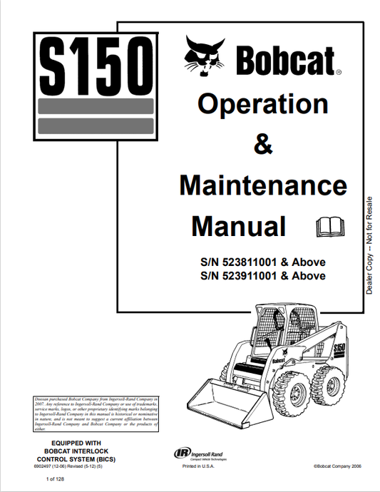 BOBCAT S150 OPERATION AND MAINTENANCE MANUAL 6902497 PDF