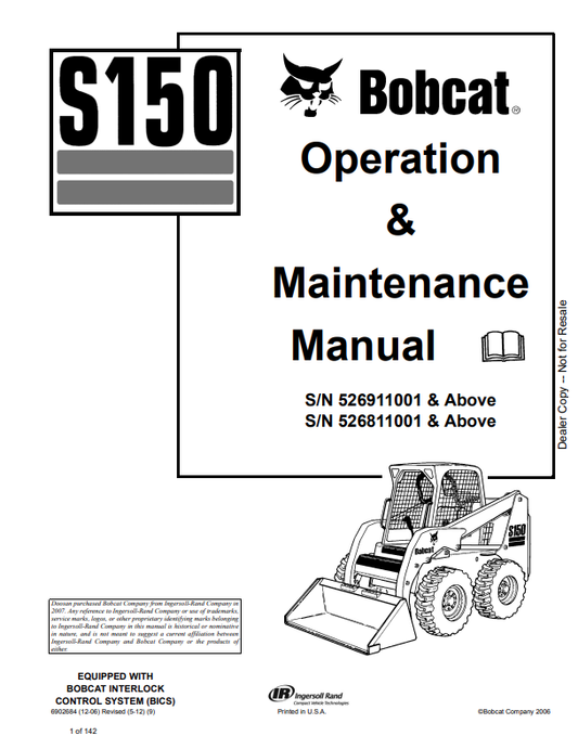 BOBCAT S150 OPERATION AND MAINTENANCE MANUAL 6902684 PDF