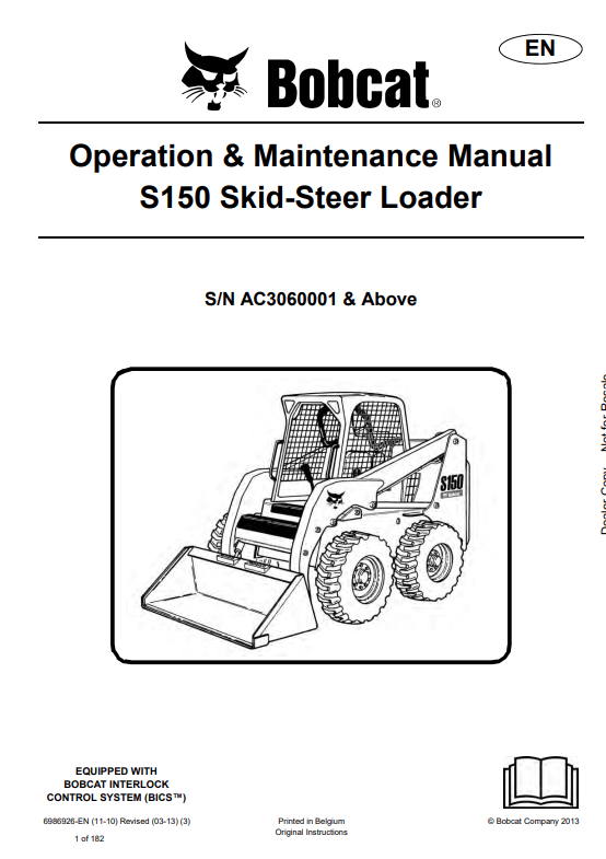 BOBCAT S150 SKID STEER LOADER OPERATION AND MAINTENANCE MANUAL 6986926 PDF