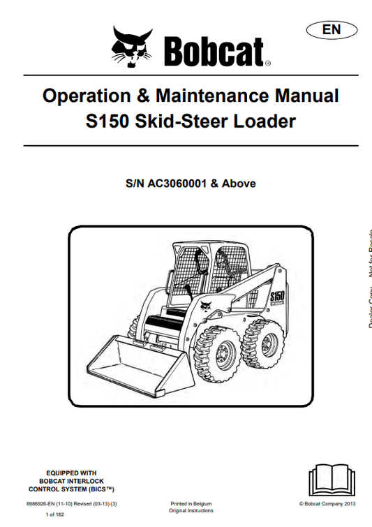 BOBCAT S150 SKID STEER LOADER OPERATION AND MAINTENANCE MANUAL 6986926 PDF