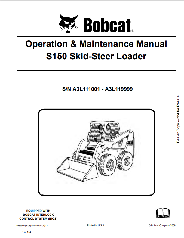 BOBCAT S150 SKID STEER LOADER OPERATION AND MAINTENANCE MANUAL 6986966 PDF