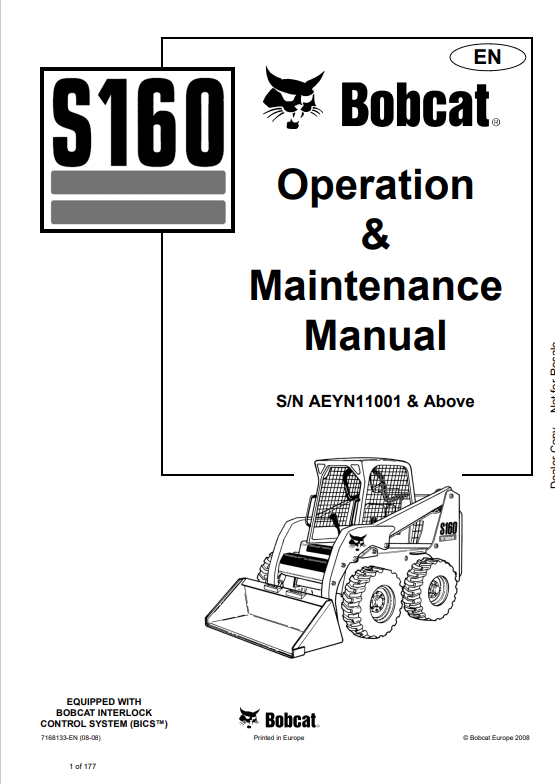 BOBCAT S160 OPERATION AND MAINTENANCE MANUAL 7168133 PDF