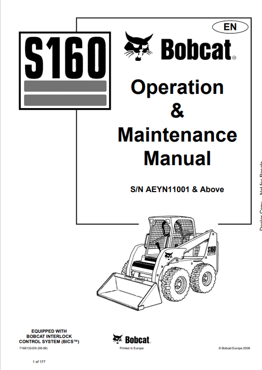 BOBCAT S160 OPERATION AND MAINTENANCE MANUAL 7168133 PDF