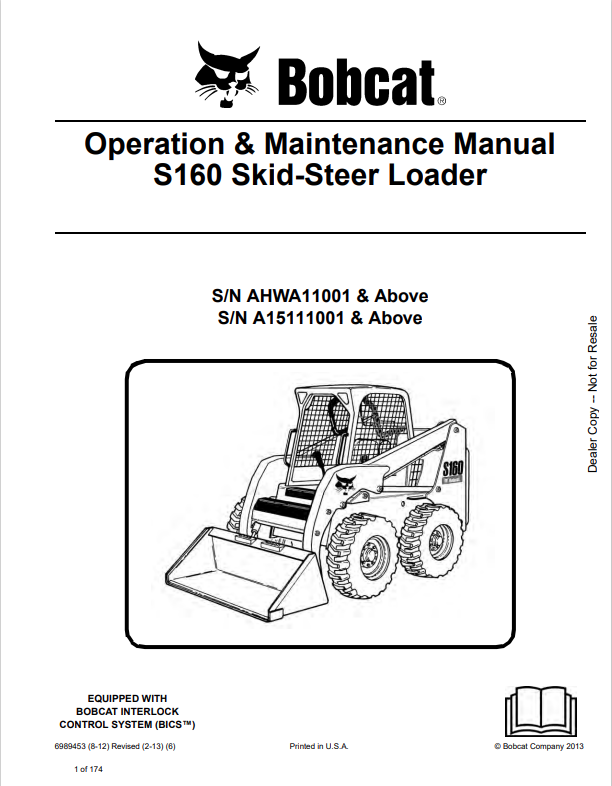 BOBCAT S160 SKID STEER LOADER OPERATION AND MAINTENANCE MANUAL 6989453 PDF