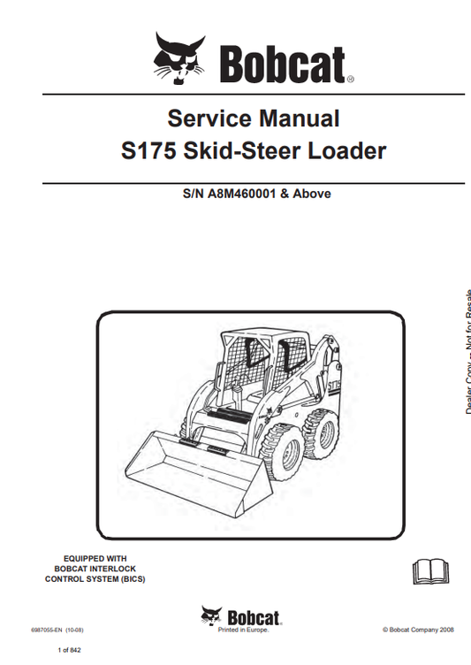 BOBCAT S175 SKID STEER LOADER SERVICE MANUAL 6987055 PDF