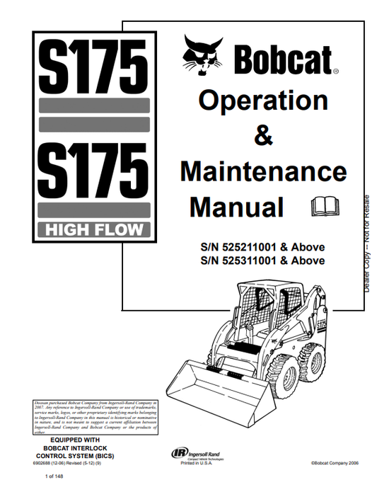 BOBCAT S175 TURBO, S175 TURBO HIGH FLOW OPERATION AND MAINTENANCE MANUAL 6902688 PDF