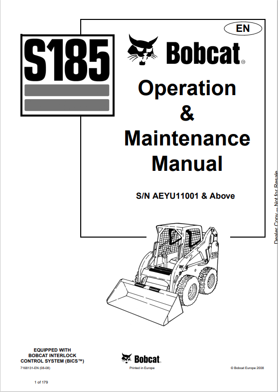 BOBCAT S185 OPERATION AND MAINTENANCE MANUAL 7168131 PDF