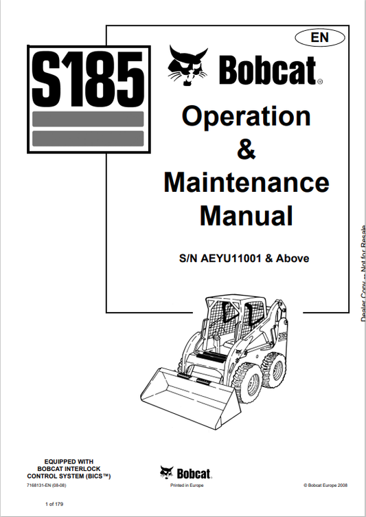 BOBCAT S185 OPERATION AND MAINTENANCE MANUAL 7168131 PDF