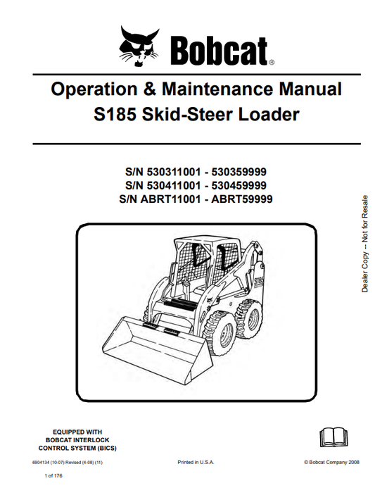BOBCAT S185 SKID STEER LOADER OPERATION AND MAINTENANCE MANUAL 6904134 PDF