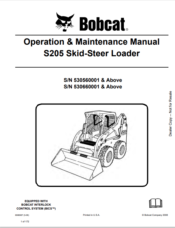 BOBCAT S205 SKID STEER LOADER OPERATION AND MAINTENANCE MANUAL 6986987 PDF